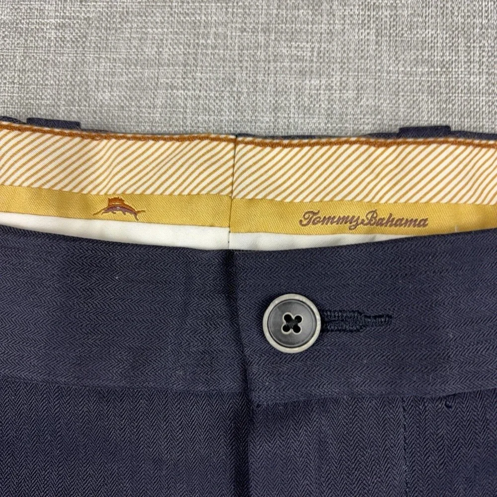 Tommy Bahama Pants Mens 38x30 Blue Silk Herringbone Pleated Dress Relaxed Summer